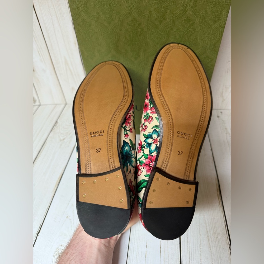 Gucci Floral Print Leather Horsebit Jordaan Loafer Multicolor Sz 37 / 7 - Picture 15 of 15